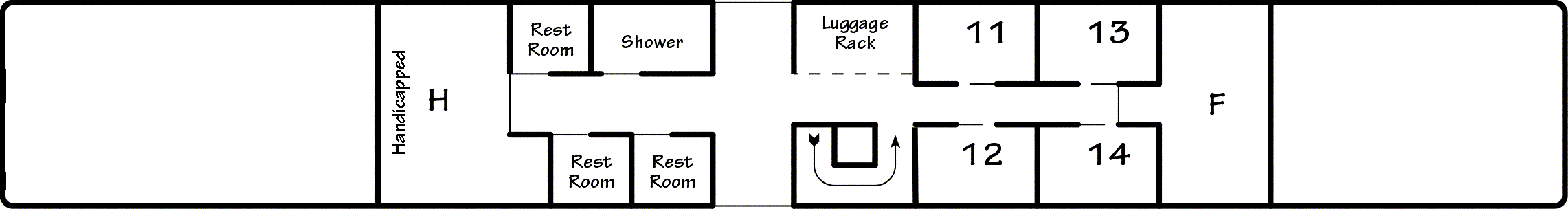 Map of sleeper car, bottom floor.